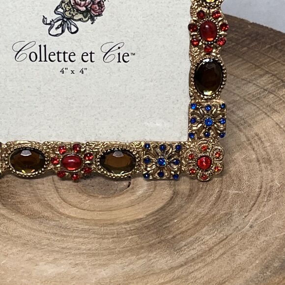 Collette Et Cie Colorful Rhinestone Jewel Goldtone Picture Frame 4x4 - Picture 4 of 6